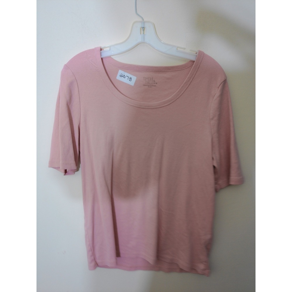 Time and Tru T-Shirt Women XL Pink Short Sleeve Scoop Neck Basic Casual Tee